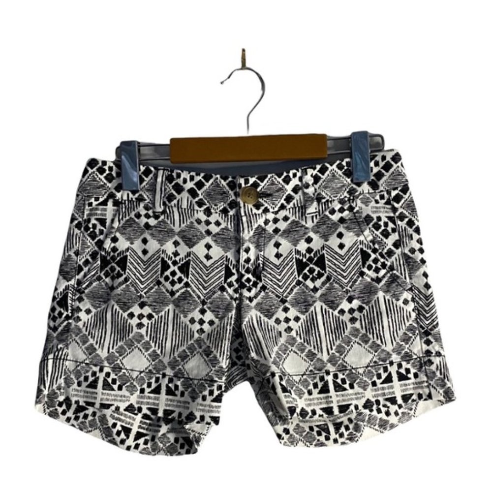 American Eagle Women's Black And White Aztec Midi Shorts